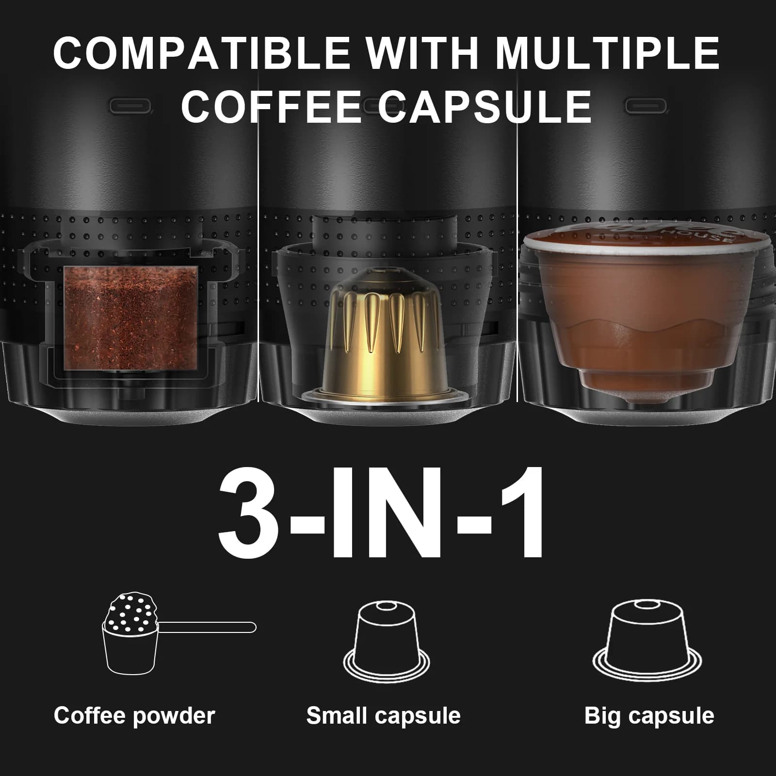 Máquina de Café Espresso Portátil 3 em 1